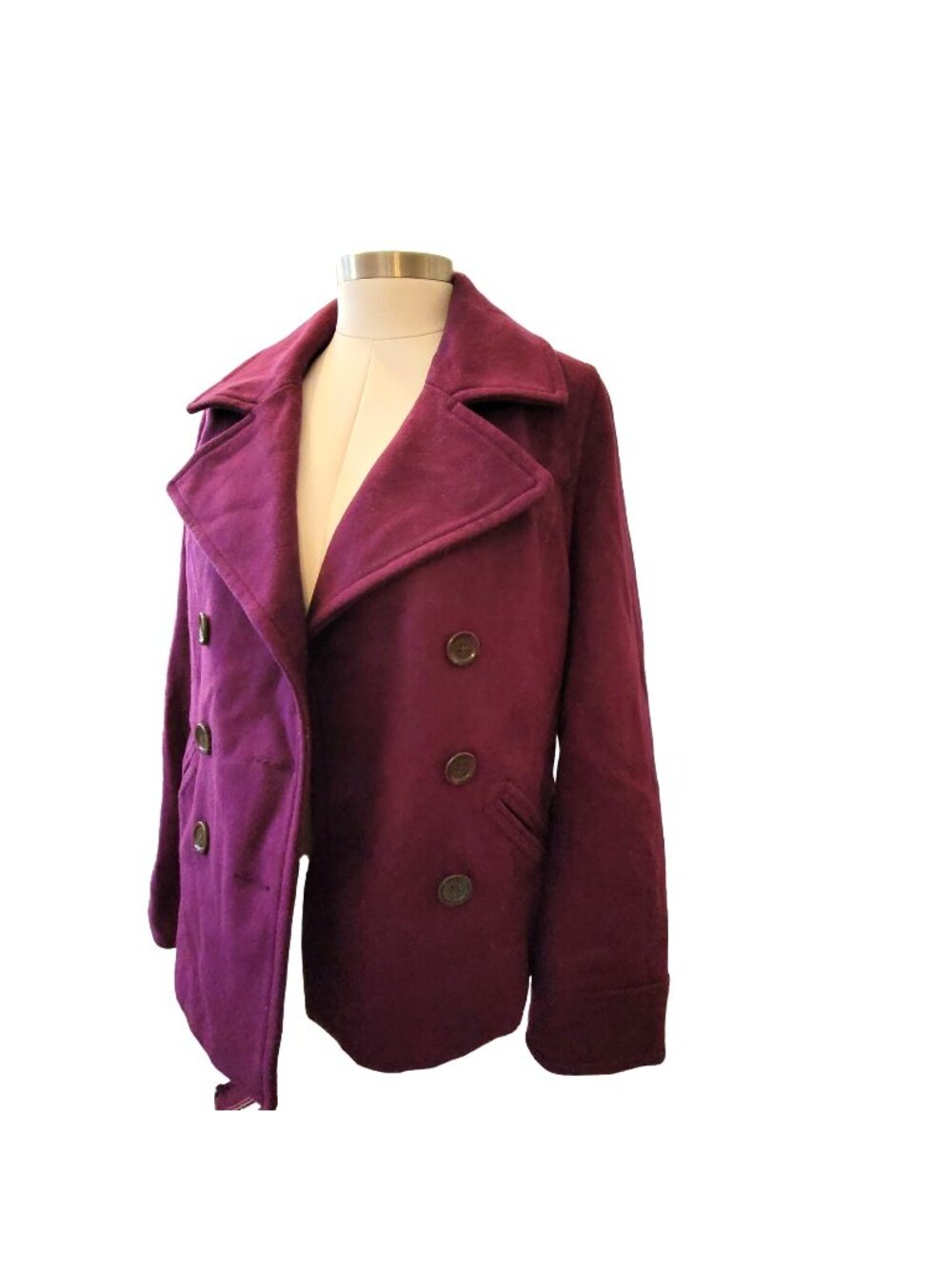 Old Navy Women's Purple Pea Coat Plum Jacket Double Breasted Size M jj3590